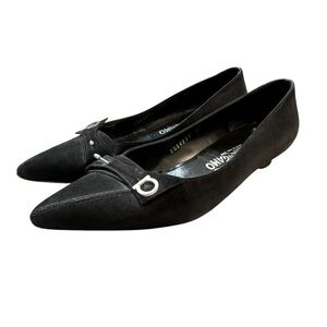 Salvatore Ferragamo Black Flats with Silver Buckle